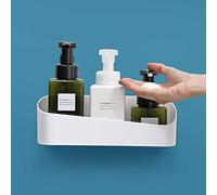 Minicoco Bathroom Shelf Adhesive Shower Caddy Basket Organiser Wall Mounted No Drilling Bath Storage Stick On Shelf Holder (White)