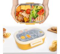 Minicoco Bento Lunch Box, Stainless Steel Bento Box with 2 compartments, Heavy Duty Thermal Lunch Box Portable Lunch Box Stackable Leakproof Bento Box, Thermal Box for Hot Food (Yellow)