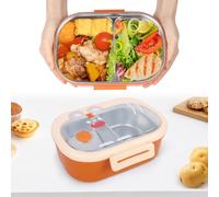 Minicoco Bento Lunch Box, Stainless Steel Bento Box with 2 compartments, Heavy Duty Thermal Lunch Box Portable Lunch Box Stackable Leakproof Bento Box, Thermal Box for Hot Food (Orange)