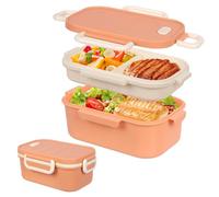 Minicoco Bento Lunch Box with Compartments 1800 ml 2 Layer Leak-Proof Bento Box Adult for Men Women, Large Capacity Breakfast Box, Bento Box for Work, School, Picnics (Pink)