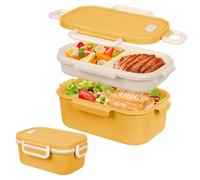 Minicoco Bento Lunch Box with Compartments 1800 ml 2 Layer Leak-Proof Bento Box Adult for Men Women, Large Capacity Breakfast Box, Bento Box for Work, School, Picnics (Yellow)