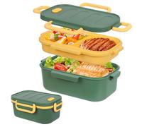 Minicoco Bento Lunch Box with Compartments 1800 ml 2 Layer Leak-Proof Bento Box Adult for Men Women, Large Capacity Breakfast Box, Bento Box for Work, School, Picnics (Green)