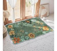 Minicoco Boho Floral Doormat 40x60cm Machine Washable Non-Slip Low Pile Indoor/Outdoor Rug - Waterproof Entrance Mat for Hallway, Kitchen, Front Door (Green)