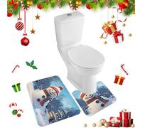 Minicoco Christmas Bathroom Rug Happy Snowman 2 Pieces Bathroom Rugs Bath Set Non-Slip Ultra Soft Carpet Mats Absorbent with U-Shaped Toilet for Toilet Bath Mat Set