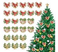 Minicoco Christmas Bows for Crafts Christmas Bows with Bells Christmas Decorations Christmas Wreath Bows for Xmas Tree Bows Christmas Tree Decorations Presents Wrapping Supplies (24)