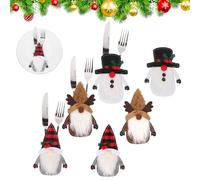 Minicoco Christmas Cutlery Holders,6Pcs Xmas Silverware Holders Pockets,Lovely Christmas Cutlery Bags Xmas Santa Suits Spoons Knives and Forks Bags for Christmas Dinner Table Deco (Long Hat Style)
