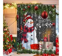 Minicoco Christmas Shower Curtain Mildew and Mould Resistant Bathroom Curtains Waterproof Shower Curtain Christmas Decorations 100% Polyester Window Curtains with 12 Hooks, 180x180cm