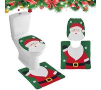 Minicoco Christmas Toilet Seat Covers Pads Funny Christmas Decorations Christmas Bathroom Set Toilet Lid Cover Set U-Shaped Toilet Rug Washable Soft Warmer Toilet Cover (Santa Claus)