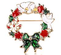 Minicoco Christmas Wreath Brooch Pin, 1 PCS Rhinestone Crystal Christmas Brooch Pin for Christmas Decoration Party Decoration Ornaments Gifts