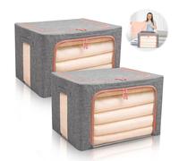 Minicoco Clothes Storage Bags 2 Pack Closet Organizers and Storage Foldable Oxford Cloth Steel Frame Box with Reinforced Handle & Clear Window-Great for Storing Duvets Blankets,Clothes,Sweaters Toys