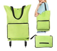 Minicoco Collapsible Trolley Shopping Trolley with Rubber Wheels, Lightweight Folding Shopping Cart, Hard Wearing Oxford Cloth Bags, Reusable for Supermarket, Capacity