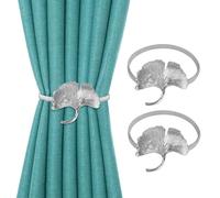 Minicoco Curtain Tie Backs 2 Pack Gold Curtain Tie Backs for Home Office Room Coffee Shops Decor Minimalist Style Metal Springs Curtain Holdbacks (Silvery Ginkgo Biloba)