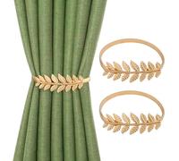 Minicoco Curtain Tie Backs 2 Pack Gold Curtain Tie Backs for Home Office Room Decor Minimalist Style Metal Springs Curtain Holdbacks(Golden Leaf)