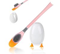 Minicoco Cute Diving Duck Toilet Brush 360° Bendable Brush Head Bathroom Cleaning Tool Vertical and Seat Set Wall Mountable Toilet Brush Bathroom Accessories (Pink)