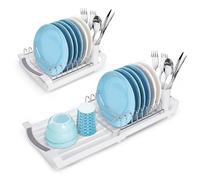 Minicoco Dish Drainer Expandable, Small Dish Drying Rack with Removable Cutlery Holder, Stainless Stee Dish Rack Non-Scratch Kitchen Dish Drainer Rack, White