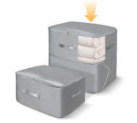 Minicoco Duvet Storage Bags with Zips Self Compression for Comforters, Pillows, Clothes, Bedding Storage Bags (Grey, 2Pcs L)