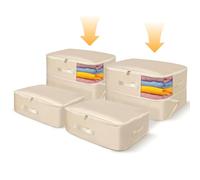 Minicoco Duvet Storage Bags with Zips Self Compression for Comforters, Pillows, Clothes, Bedding Storage Bags (Beige, 4Pcs M)