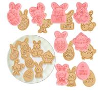 Minicoco Easter Cookie Cutters Set 8 Pcs Easter Eggs Bunny Cookie Stamps Plastic Cookie Cutters for Baking Happy Easter Eggs Biscuit Cutters for Easter Party Supplies Decorations