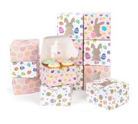 Minicoco Easter Treat Boxes 24 Pack with Bunny Window, Happy Easter Gift Boxes for Cupcakes Cookies Candy, Assorted 4 Designs Rabbit Party Favours Supplies for Baking,School Classroom,Easter Egg Hunt