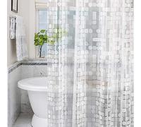 Minicoco EVA Bathroom Shower Curtain Mould Proof Resistant Wet Room Waterproof Shower Curtain with 12 Hooks, 180 x 180 cm (Geometric)