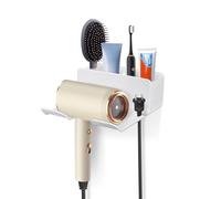 Minicoco Hair dryer Holder Wall Mounted Plastic Hairdryer Holder Hairdryer Holder Station Accessories Bathroom Hair Tools Organiser with Plug Hook & Storage Space