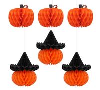 Minicoco Halloween 3D Pumpkin Decorations, 6PCS Reusable Halloween Paper Honeycomb Hanging Pumpkins, Halloween Themed Decorations for Home Garden Haunted House Party