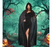 Minicoco Halloween Hooded Cloak 140cm Black Cape Hooded Robe Cloak Grim Reaper Cape for Men Women Adult Halloween Decorations Witch Vampires Cosplay Party