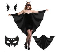 Minicoco Halloween Vampire Bat Costume Set, 117 cm Adult's Vampire Cape with Bat Mask and Wings Hair Clips