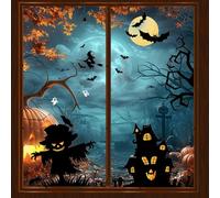 Minicoco Halloween Window Stickers - Self-Adhesive Window Clings with Spooky Scarecrows, Bats, Castles, Trees, Monsters & Spiders for Decorations