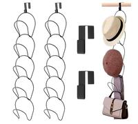 Minicoco Hat Rack Hat Hanger Hat Holder Hat Stand Organizer Hanging Baseball Cap Storage Cap Holder Wall Mounted for Caps Handbags Towels Clothes Ties with Hanging Hook 10 Pack (Black)
