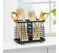 Minicoco Kitchen Utensils Holder - Black Large Stainless Steel Utensil Pot with Hollow Drainage Design - Crocks for Spoons, Spatulas, Forks, Knives