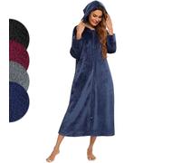 Minicoco Ladies Dressing Gown Fleece Zip Through Robe Fluffy Super Soft Hooded Bathrobe Ladies Thick Flannel Housecoat Warm Fluffy Sherpa Bathrobe with Hood, Pockets | Gifts for Women