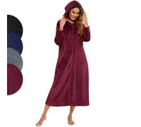 Minicoco Ladies Dressing Gown Fleece Zip Through Robe Fluffy Super Soft Hooded Bathrobe Ladies Thick Flannel Housecoat Warm Fluffy Sherpa Bathrobe with Hood, Pockets | Gifts for Women