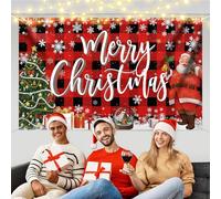 Minicoco Large Christmas Backdrop Banner, Red Fabric Xmas Background Decoration Banner for Indoor/Outdoor Use