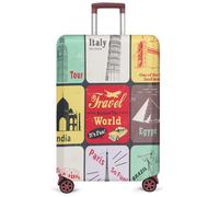 Minicoco Luggage Cover Reinforced Suitcase Cover for 22-28 Inch Suitcases, Travel Landmark Patterned Luggage Protector, Elastic Suitcase Cover Dustproof, Scratch-Resistant, Reusable (M（22-24 Inch）)