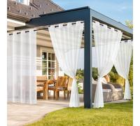 Minicoco Luxury Voile Sheer Curtains Set of 2 Thermal Insulated Eyelet Drapes 213cm x 132cm, Linen Look Light Filtering for Living Room & Bedroom, White Translucent Window Treatment