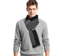 Minicoco Men's Winter Scarves - Soft Warm Cashmere & Wool Stripe Plaid Tartan Scarf (Dark Grey)