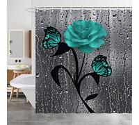Minicoco Mould Proof Mildew Resistant Bathroom Curtains Waterproof 100% Polyester Green Shower Curtain with 12 Hooks, 180 x 180 cm (Flower)