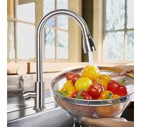 Minicoco Pull Out Kitchen Sink Mixer Tap Stainless Steel Kitchen Taps Single Handle Mixer Faucet High Arc 360° Swivel Spout with 3 Modes Spray Spray Head Chrome