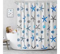 Minicoco Shower Curtain Elegant 100% PEVA Curtains Mould Proof & Mildew Resistant Bathroom Shower Curtain with 12 Hooks, 180 x 180 cm (Blue Starfish)