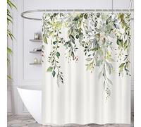 Minicoco Shower Curtain Green Shower Curtains Mould Proof Resistant Waterproof Shower Curtain 100% Polyester Bathroom Shower Curtains with 12 Hooks, 180 x 180 cm (Green Leaves)