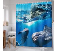 Minicoco Shower Curtain Mould Proof Mildew Resistant Bathroom Curtains 100% Polyester Waterproof Shower Curtains with 12 Hooks (Blue)
