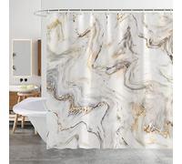 Minicoco Shower Curtain Mould Proof Mildew Resistant Bathroom Shower Curtains Waterproof Shower Curtain 100% Polyester Marble Shower Curtains with 12 Hooks, 180 x 180 cm (Marble)