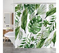 Minicoco Shower Curtain Mould Proof Mildew Resistant Bathroom Shower Curtains Waterproof Shower Curtain 100% Polyester Green Shower Curtains with 12 Hooks, 180 x 180 cm (Tropical Rain Forest)