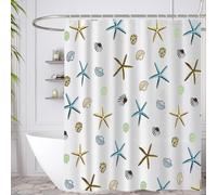 Minicoco Shower Curtain PEVA Curtains Mould Proof & Mildew Resistant Bathroom Shower with 12 Hooks, 180 x 180 cm (Yellow Starfish)