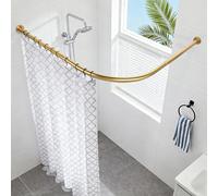 Minicoco Shower Curtain Rail for Bathtubs, L-Shaped Shower Curtain Pole in three varations 68x98cm / 68x98 cm, Wall Mounted Shower Pole, Curved Shower Rail, Black Powder Coated Steel-GOLD