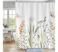 Minicoco Shower Curtain with Floral Botanical - Mould & Mildew Resistant Waterproof Bathroom Decor, 100% Polyester with 12 Hooks, 180x180 cm (Butterfly flowers)