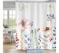 Minicoco Shower Curtain with Floral Botanical - Mould & Mildew Resistant Waterproof Bathroom Decor, 100% Polyester with 12 Hooks, 180x180 cm (Elegant flower)