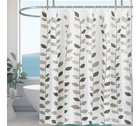 Minicoco Shower Curtains Mould Proof Resistant Bathroom Shower Curtain 100% Polyester Waterproof Shower Curtain Anti-Mould with 12 Hooks, 180 x 180 cm (Small Leaves)
