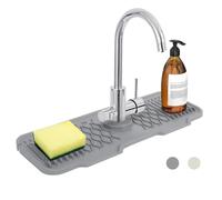 Minicoco Silicone Sink Faucet Mat Kitchen Sink Splash Guard Faucet Handle Drip Catcher Tray Faucet Draining Pad for Kitchen Sink Catcher Mat for Kitchen & Bathroom Countertop Protect,(Grey)